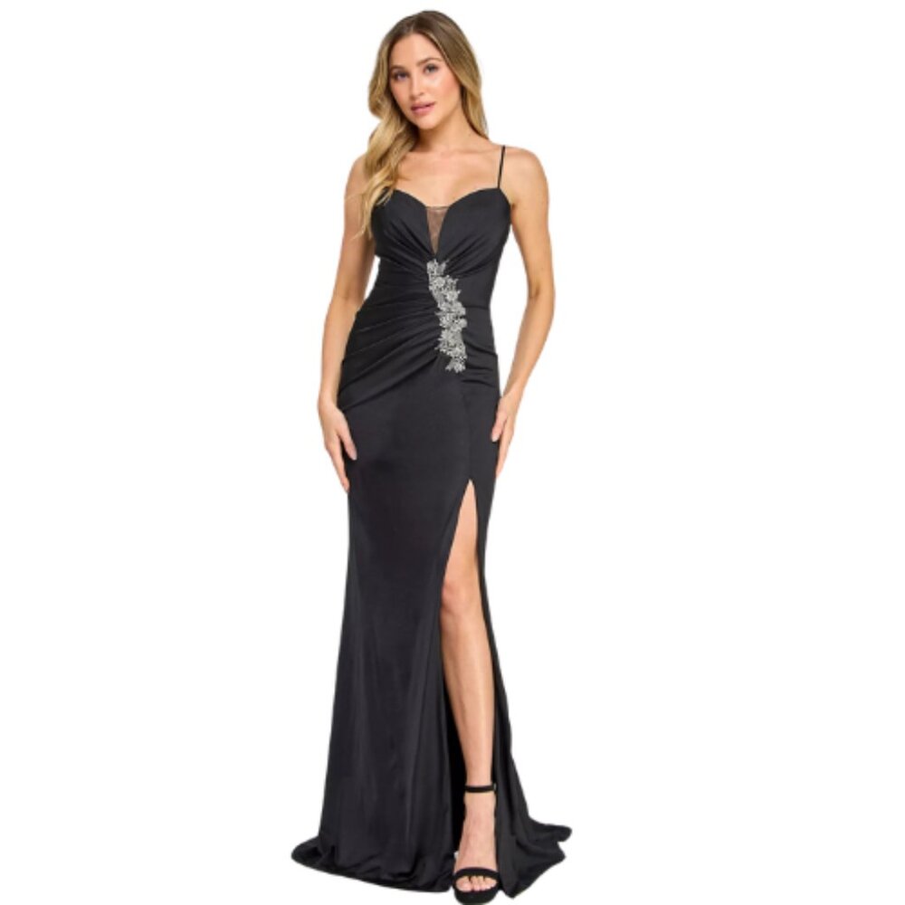 Seni & Cade Black Crystal Applique Sweetheart Neckline Evening Event Formal Prom